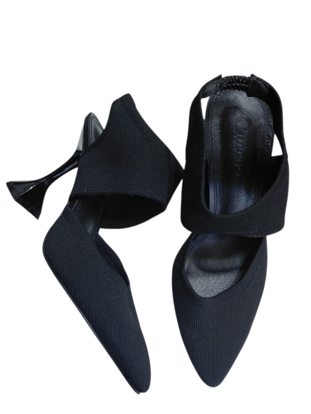 Sculpted Black Pointed Slingback Pyramid Heels Women's Size 8